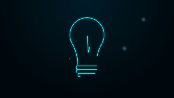 Lampadina fluorescente con icona a foglia isolata su sfondo nero. Concetto energetico ecologico. Concetto di energia alternativa. Animazione grafica 4K Video motion — Video Stock