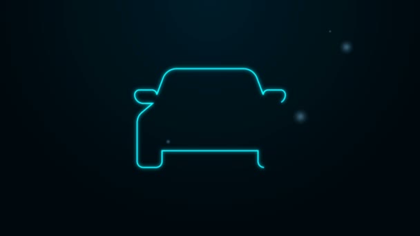 Leuchtende Neon Line Eco Car Concept Drive mit Blatt-Symbol isoliert auf schwarzem Hintergrund. Grünes Energie-Auto-Symbol. 4K Video Motion Grafik Animation — Stockvideo
