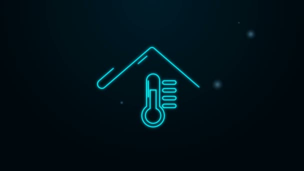 Linea al neon luminosa Icona della temperatura della casa isolata su sfondo nero. Icona del termometro. Animazione grafica 4K Video motion — Video Stock