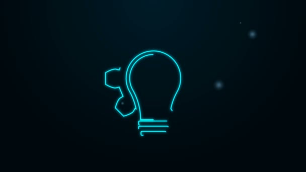 Linea neon luminosa Lampadina e icona dell'ingranaggio isolate su sfondo nero. Concetto di innovazione. Idea imprenditoriale. Animazione grafica 4K Video motion — Video Stock