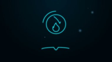Siyah arkaplanda izole edilmiş ateş alev ikonu olan parlak neon çizgili harita işaretçisi. Yakında yangın var. 4K Video hareketli grafik canlandırması