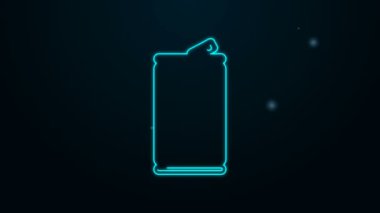 Parlayan neon hattı alüminyum kutu simgesi siyah arkaplanda izole edildi. 4K Video hareketli grafik canlandırması