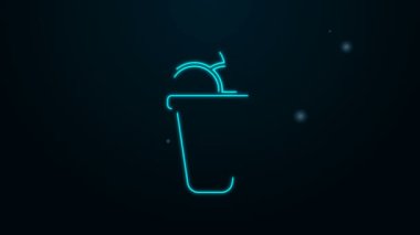 Parlayan neon hattı dondurma ikonu siyah arka planda izole edildi. Güzel sembol. 4K Video hareketli grafik canlandırması
