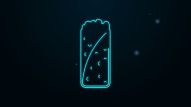 Parlayan neon hattı Burrito simgesi siyah arkaplanda izole edildi. Geleneksel Meksika fast food 'u. 4K Video hareketli grafik canlandırması