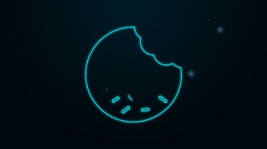 Siyah arka planda izole edilmiş tatlı jöleli neon çizgili donut. 4K Video hareketli grafik canlandırması