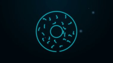 Siyah arka planda izole edilmiş tatlı jöleli neon çizgili donut. 4K Video hareketli grafik canlandırması