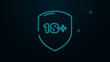 Parlak neon çizgisi kalkanı. Yazı 18 artı siyah arkaplanda izole edilmiş ikon. Sadece yetişkinlerin içeriği. Koruma, güvenlik, güvenlik, konsept koruma. 4K Video hareketli grafik canlandırması