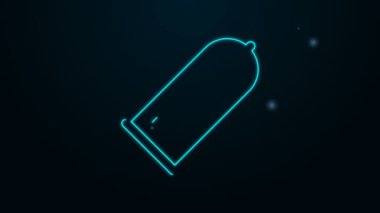 Parlayan neon hattı prezervatif güvenli seks ikonu siyah arka planda izole edildi. Güvenli aşk sembolü. Erkekler için doğum kontrol yöntemi. 4K Video hareketli grafik canlandırması
