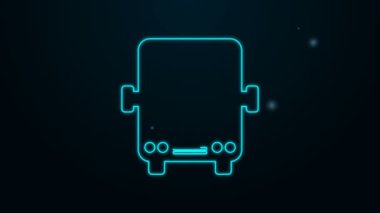 Parlayan neon hattı otobüs simgesi siyah arkaplanda izole edildi. Ulaşım konsepti. Otobüs turu tabelası. Turizm ya da kamu aracı sembolü. 4K Video hareketli grafik canlandırması