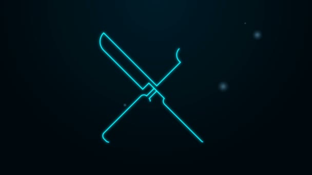 Glowing neon line Crossed fork and knife icon isolated on black background. BBQ fork and knife sign. Barbecue and grill tools. 4K Video motion graphic animation — Stock Video