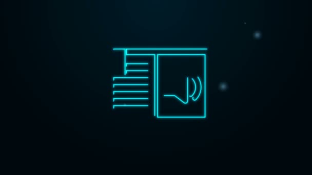 Icono de libro de audio en línea de neón brillante aislado sobre fondo negro. Signo de audio guía. Concepto de aprendizaje en línea. Animación gráfica de vídeo 4K — Vídeo de stock