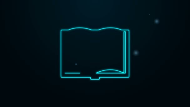 Glowing neon line Open book icon isolated on black background. 4K Video motion graphic animation — Stock Video