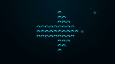 Parlayan neon çizgisi, siyah arkaplanda izole edilmiş ok simgesi. Yarım tonluk ok. Noktalı ok işareti. 4K Video hareketli grafik canlandırması