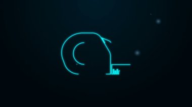 Parlayan neon hattı Rulet inşaat ikonu siyah arka planda izole edildi. Mezura ölçüm sembolü. 4K Video hareketli grafik canlandırması