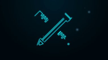 Parlayan neon çizgisi siyah arkaplanda izole edilmiş cetvel ve kalem simgesini çaprazladı. Düz sembol. Çizim ve eğitim araçları. 4K Video hareketli grafik canlandırması