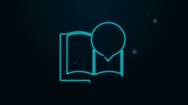Parlayan neon hattı siyah arkaplanda izole edilmiş ilginç gerçekler simgesi. Kitap, makale ve ampul. 4K Video hareketli grafik canlandırması