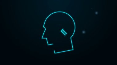 Siyah arka planda izole edilmiş tornavida ve ingiliz anahtarı simgesiyle parlayan neon hattı insan kafası. Yapay zeka. Beynin sembol çalışması. 4K Video hareketli grafik canlandırması