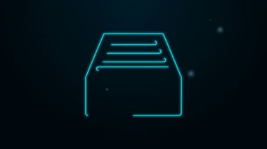Siyah arkaplanda izole edilmiş belge simgesiyle parlayan neon hattı Çekmecesi. Arşiv çekmecesi. Dosya dolabı çekmecesi. Ofis mobilyası. 4K Video hareketli grafik canlandırması