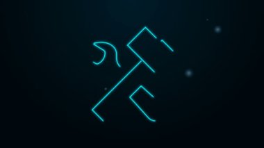 Parlayan neon hattı siyah arkaplanda izole edilmiş çekiç ve ingiliz anahtarı simgesi. Donanım aletleri. 4K Video hareketli grafik canlandırması