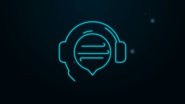 Siyah arkaplanda izole edilmiş konuşma balonu sohbet simgesi olan parlak neon hattı kulaklıklar. Müşteri hizmetleri, yardım hattı, çağrı merkezi, faq, bakım. 4K Video hareketli grafik canlandırması