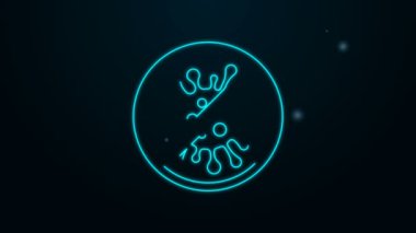 Parlayan neon hattı dur virüsü, bakterileri, mikropları ve mikrop ikonunu siyah arka planda izole et. Antibakteriyel ve antiviral savunma, koruma enfeksiyonu. 4K Video hareketli grafik canlandırması