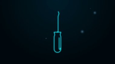 Parlayan neon hattı tornavida simgesi siyah arkaplanda izole edildi. Servis aracı sembolü. 4K Video hareketli grafik canlandırması