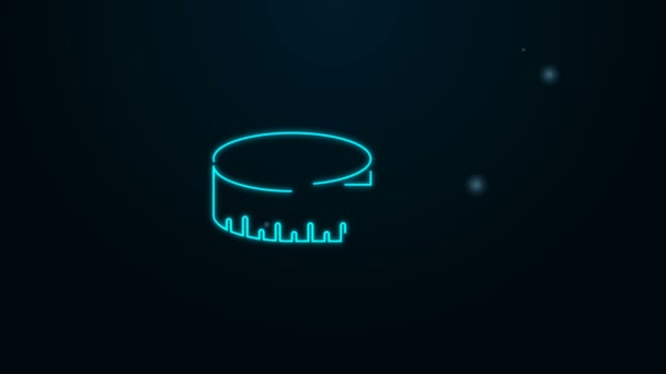 Ragyogó neonvonal Mérőszalag ikon elszigetelt fekete alapon. Mérőszalag. 4K Videó mozgás grafikus animáció — Stock videók