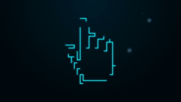 Gloeiende neon lijn Pixel hand cursor pictogram geïsoleerd op zwarte achtergrond. Pointer hand cursor. 4K Video motion grafische animatie — Stockvideo