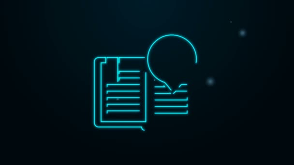 Glowing neon line Interesting facts icon isolated on black background. Book or article sign. Exclamation mark sign. 4K Video motion graphic animation — Stock Video