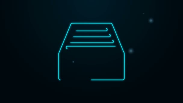 Leuchtende Leuchtschrift Schublade mit Dokumenten-Symbol isoliert auf schwarzem Hintergrund. Archivpapierschublade. Aktenschrank Schublade vorhanden. Büromöbel. 4K Video Motion Grafik Animation — Stockvideo