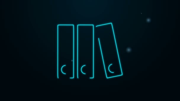 Glowing neon line Office folders with papers and documents icon isolated on black background. Office binders. Archives folder sign. 4K Video motion graphic animation — Stock Video