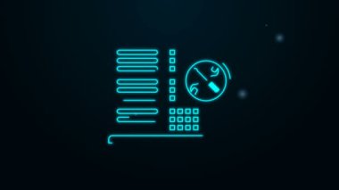 Siyah arkaplanda izole edilmiş, tornavida ve anahtar simgesiyle parlayan neon hattı veritabanı sunucusu. Ayarlama, servis, ayar, bakım, onarım, onarım. 4K Video hareketli grafik canlandırması