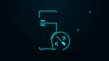 Siyah arka planda izole edilmiş, tornavida ve anahtar ikonlu parlak neon hattı buzdolabı. Ayarlama, servis, ayar, bakım, onarım, onarım. 4K Video hareketli grafik canlandırması
