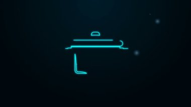 Parlayan neon hattı siyah arka planda izole edilmiş tencere pişirme ikonu. Haşlama ya da güveç besin sembolü. 4K Video hareketli grafik canlandırması