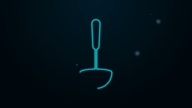 Parlayan neon hattı Mutfak kepçesi simgesi siyah arkaplanda izole edildi. Mutfak aletleri. Çatal kaşık tabelası. 4K Video hareketli grafik canlandırması