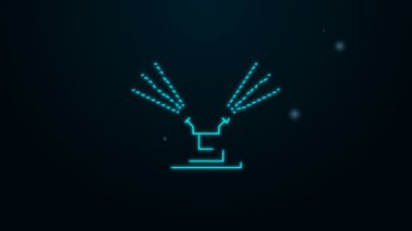 Parlayan neon hattı otomatik sulama ikonu siyah arkaplanda izole edildi. Su ekipmanları. Bahçe elemanı. Sprey tabanca ikonu. 4K Video hareketli grafik canlandırması