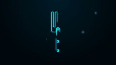 Parlayan neon çizgisi çatal simgesi siyah arkaplanda izole edildi. Pitchfork ikonu. Bahçecilik, tarım, çiftçilik aleti. 4K Video hareketli grafik canlandırması