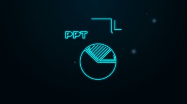 Parlayan neon hattı PPT dosya belgesi. ppt düğmesi simgesi siyah arkaplanda izole edildi. PPT dosya sunumu. 4K Video hareketli grafik canlandırması