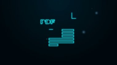 Parlayan neon hattı PDF dosya belgesi. Siyah arkaplanda pdf simgesi indir. PDF dosya simgesi. 4K Video hareketli grafik canlandırması