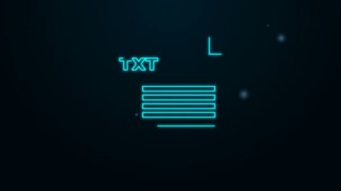 Parlayan neon hattı TXT dosya belgesi. Siyah arkaplanda txt düğmesi simgesi indir. Metin dosya uzantısı sembolü. 4K Video hareketli grafik canlandırması