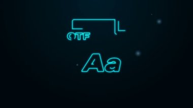 Parlayan neon hattı OTF dosya belgesi. Siyah arkaplanda otf düğmesi simgesi indir. OTF dosya sembolü. 4K Video hareketli grafik canlandırması