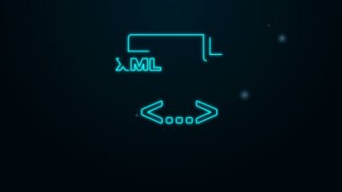 Parlayan neon hattı XML dosya belgesi. Siyah arkaplanda xml düğmesi simgesi indir. XML dosya simgesi. 4K Video hareketli grafik canlandırması