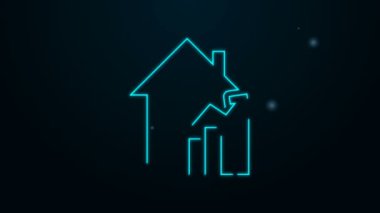 Parlayan neon hattı yükselen konut simgesi maliyeti siyah arkaplanda izole edildi. Gayrimenkul fiyatları yükseliyor. Konut grafiği artıyor. 4K Video hareketli grafik canlandırması