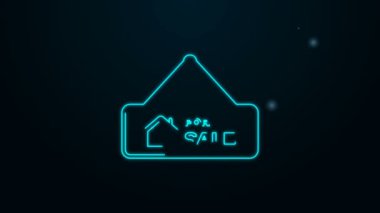 Siyah arkaplanda izole edilmiş Satılık simgesiyle parlayan neon hattı asılma işareti. Satılık mesajlı pano. 4K Video hareketli grafik canlandırması