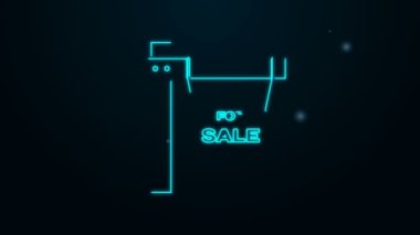 Siyah arkaplanda izole edilmiş Satılık simgesiyle parlayan neon hattı asılma işareti. Satılık mesajlı pano. 4K Video hareketli grafik canlandırması