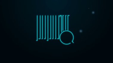 Parlayan neon hattı Arama barkod simgesi siyah arkaplanda izole edildi. Büyüteç barkod arıyor. Barkod etiketi. Barkod araştırması. 4K Video hareketli grafik canlandırması