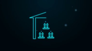 Parlayan neon hattı Depo simgesi siyah arka planda izole edildi. 4K Video hareketli grafik canlandırması