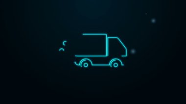 Parlayan neon hattı nakliye kamyonu hareket simgesinde siyah arkaplanda izole edildi. Hızlı nakliye kamyonu. 4K Video hareketli grafik canlandırması