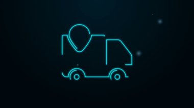 Parlayan neon hattı Sevkiyat simgesi siyah arkaplanda izole edildi. Paket takibi. 4K Video hareketli grafik canlandırması