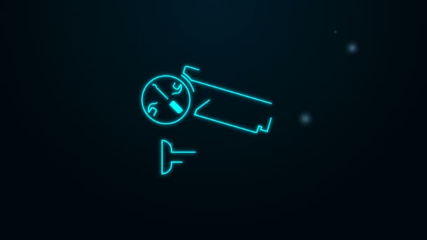 Glowing neon line Security camera with screwdriver and wrench icon isolated on black background. Adjusting, service, setting, maintenance, repair, fixing. 4K Video motion graphic animation — Stock Video